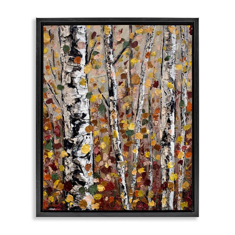 Stupell Autumn Birch Trees Abstract Leaves Framed Floater Canvas Wall Art by Jen Seeley