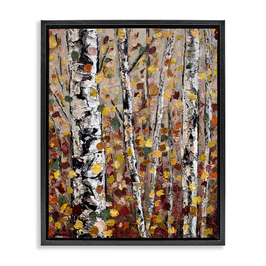 Stupell Autumn Birch Trees Abstract Leaves Framed Floater Canvas Wall Art by Jen Seeley