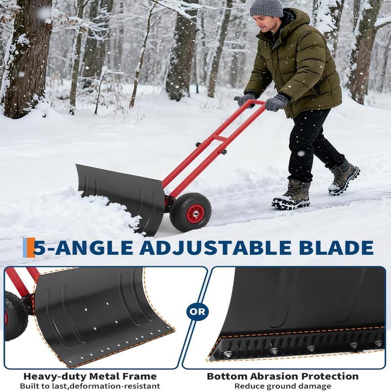 29x16.53 In Heavy Duty Rolling Snow Shovel With Wheels Double Armrests - 29x16.53 In