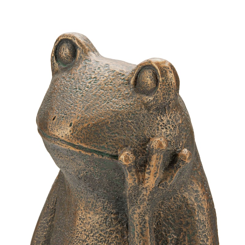Glitzhome 12''H Resin Bronze Squatting Sitting Frog Statue