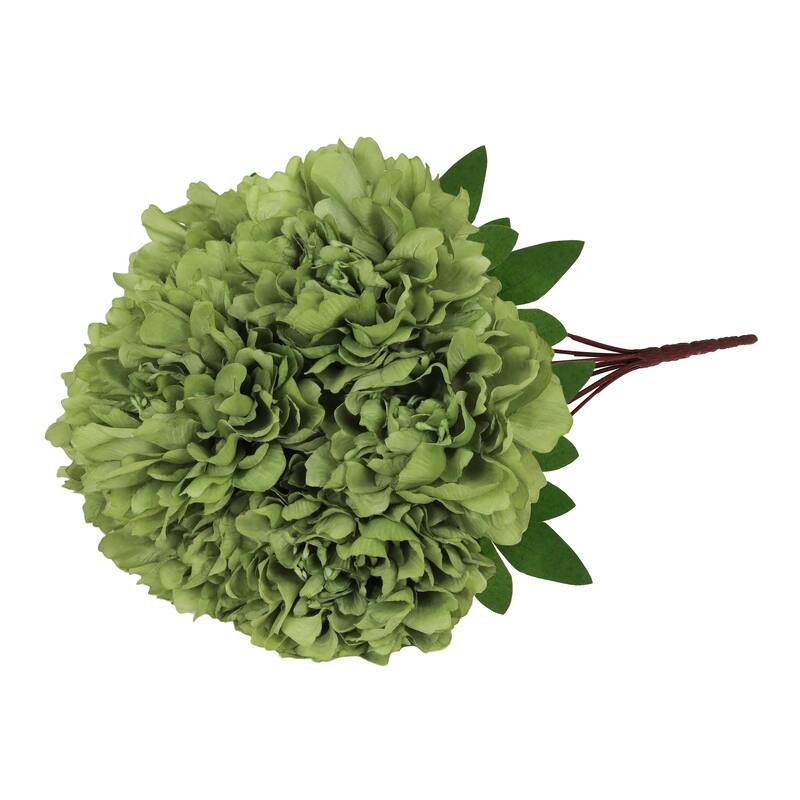 Set of 2 Olive Green Artificial Lush Hybrid Peony Flower Stem Bush Bouquet 17in - 17" L x 10" W x 10" DP
