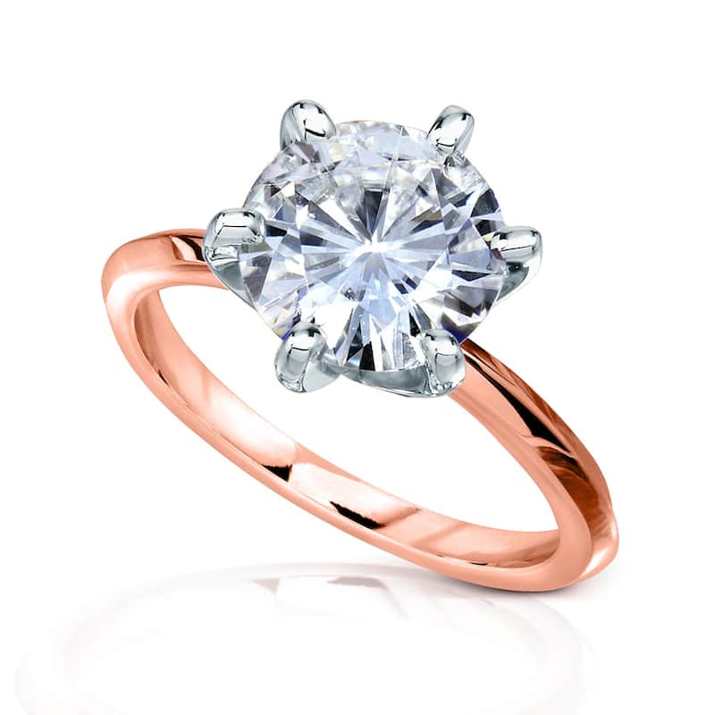 Kobelli 3 Carat Lab Grown Diamond Certified 14k Solid Gold Solitaire 6-Prong Engagement Ring (EF/VS) - Rose - 8.5