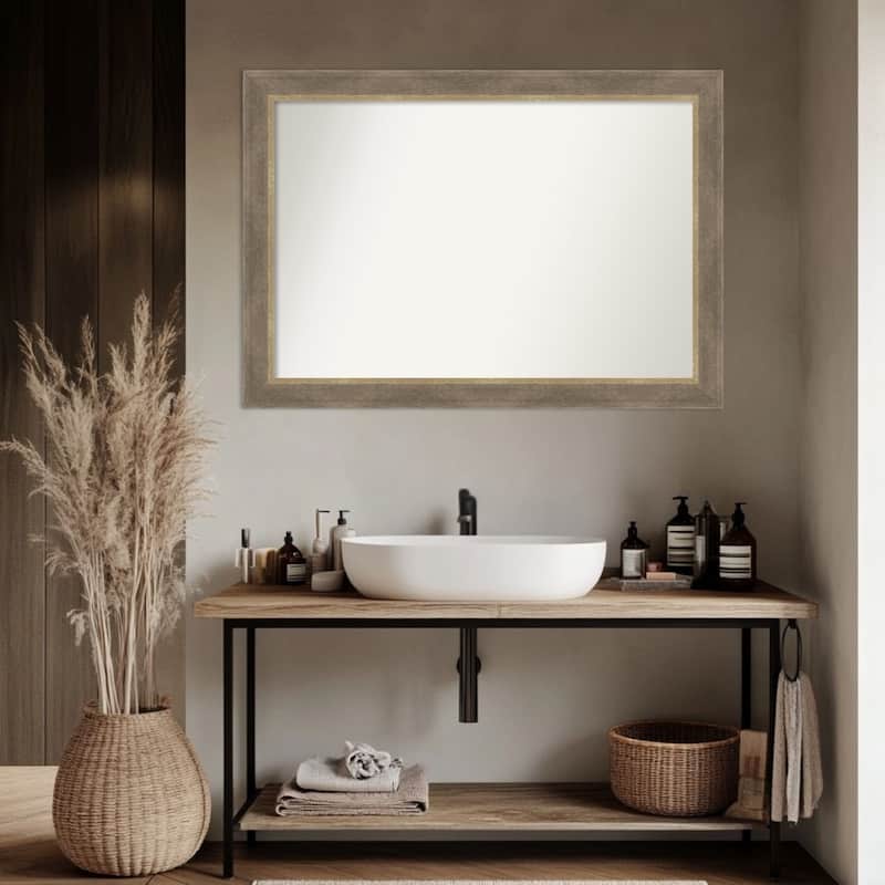 Driftwood Tan Non-Beveled Wood Framed Bathroom Vanity Wall Mirror - Driftwood Tan