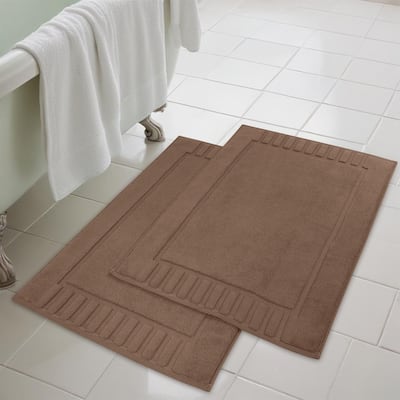 Blue Nile Mills 100% Cotton Solid Modern Geometric Border Absorbent Heavy Washable Bath Mats, Set of 2