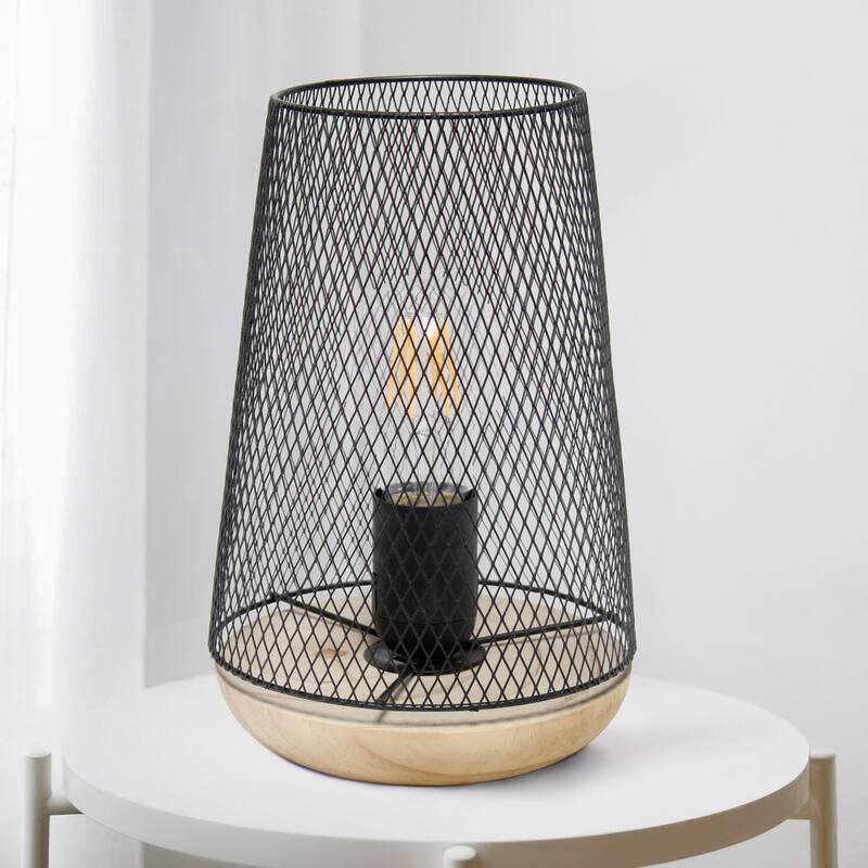 Open Cage Metal Table Lamp with Mesh Wire Shade - 9" - Black