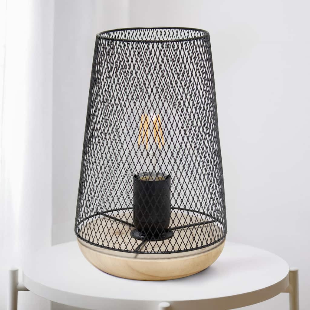 Open Cage Metal Table Lamp with Mesh Wire Shade - 9" - Black