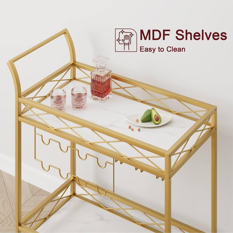 Gold Bar Cart, 2 Tier Bar Cart with Wheels for Home