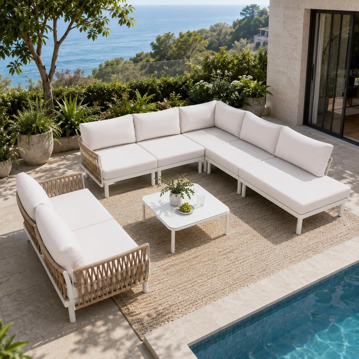 Outdoor Modular Cushioned Aluminum Sectional Sofa Set Free Combination Patio Conversation Set