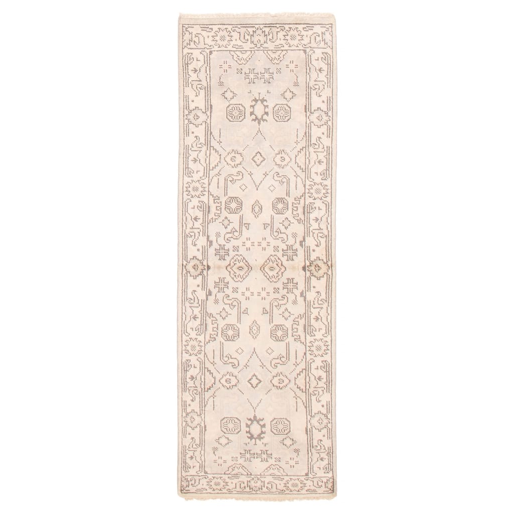 ECARPETGALLERY Hand-knotted Royal Oushak Light Grey Wool Rug - 2'6 x 7'9