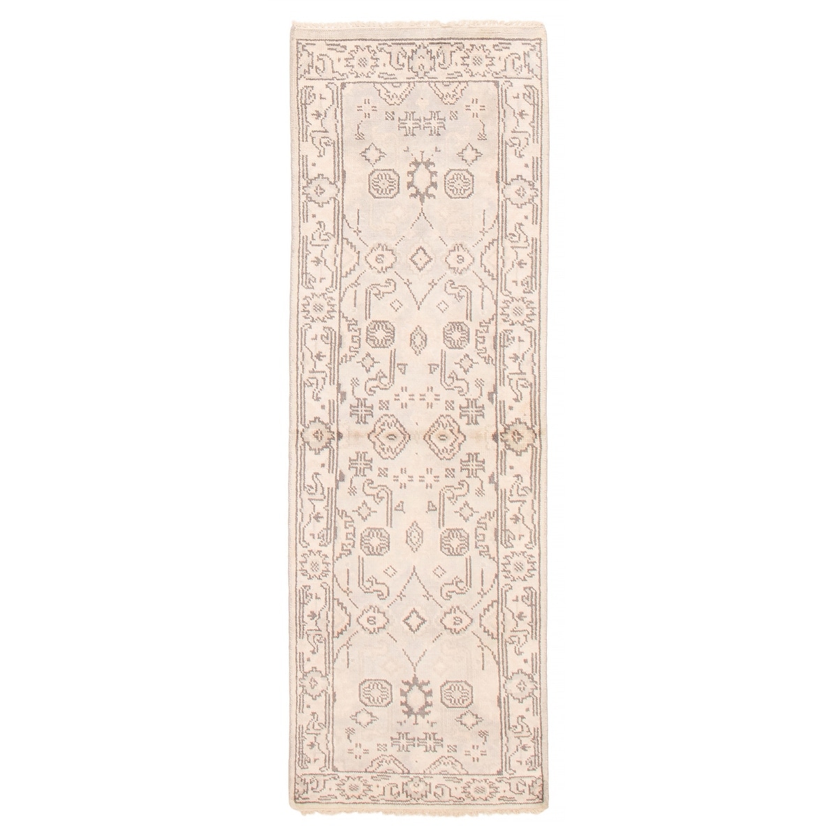 ECARPETGALLERY Hand-knotted Royal Oushak Light Grey Wool Rug - 2'6 x 7'9