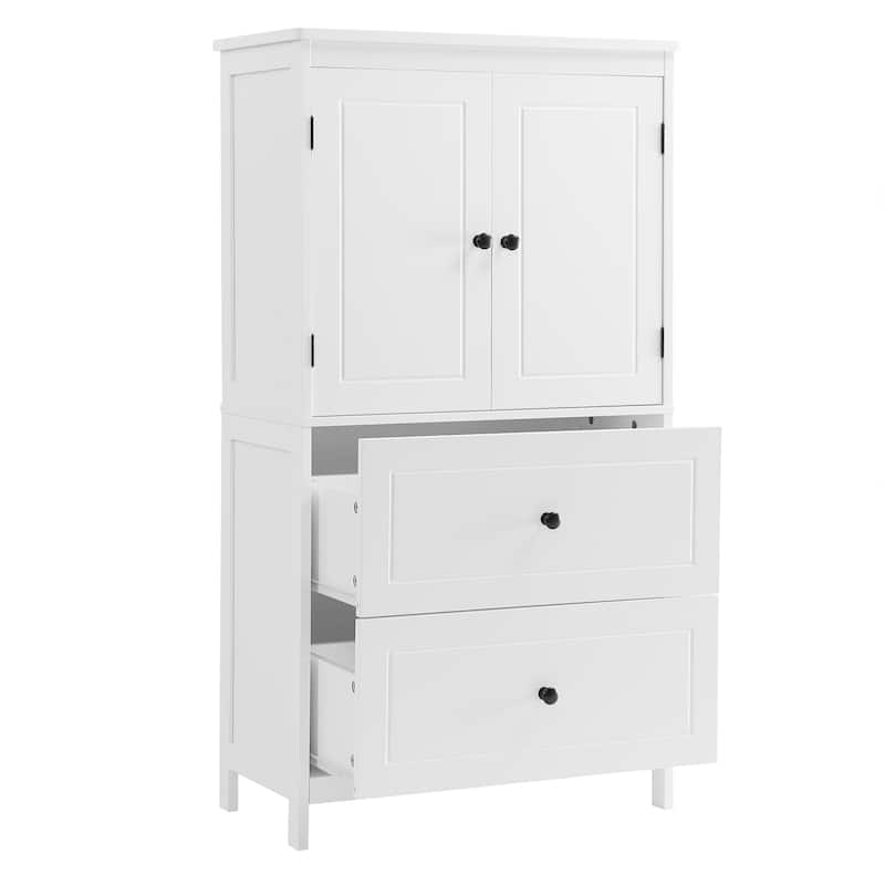 Roomfitters Bathroom Storage Cabinet with Two Doors and Drawers, Adjustable Shelf and Painted MDF Structure