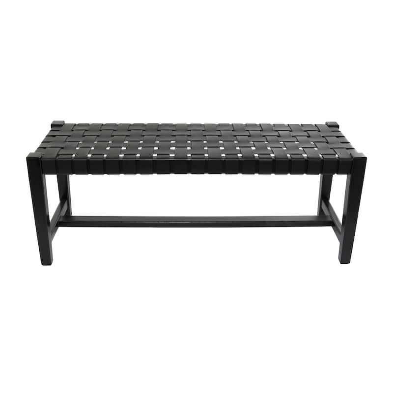 Leather Handmade Woven Seat Bench - Black - Roche River Decor - 18"Wx47"Lx17"H
