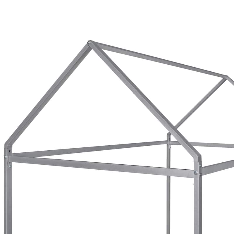 Twin Size Metal House Bed for Kids, Floor Bed Frame with Slats