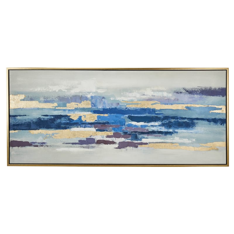 Canvas Abstract Long Horizontal Framed Wall Art with Gold Foil Accents - Blue - Roche River Decor