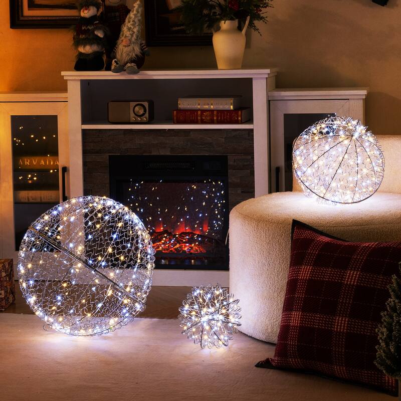 Gymax 3 Pcs Lighted Christmas Balls w/435 LEDs 3 Light Color 8 Dynamic - See Details