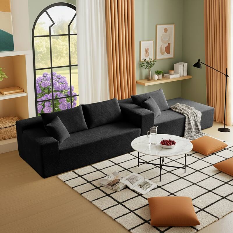 103.54" L-Shaped Modern High-Density Sponge Velvet Modular Sectional Sofa with Chaise & Pillows