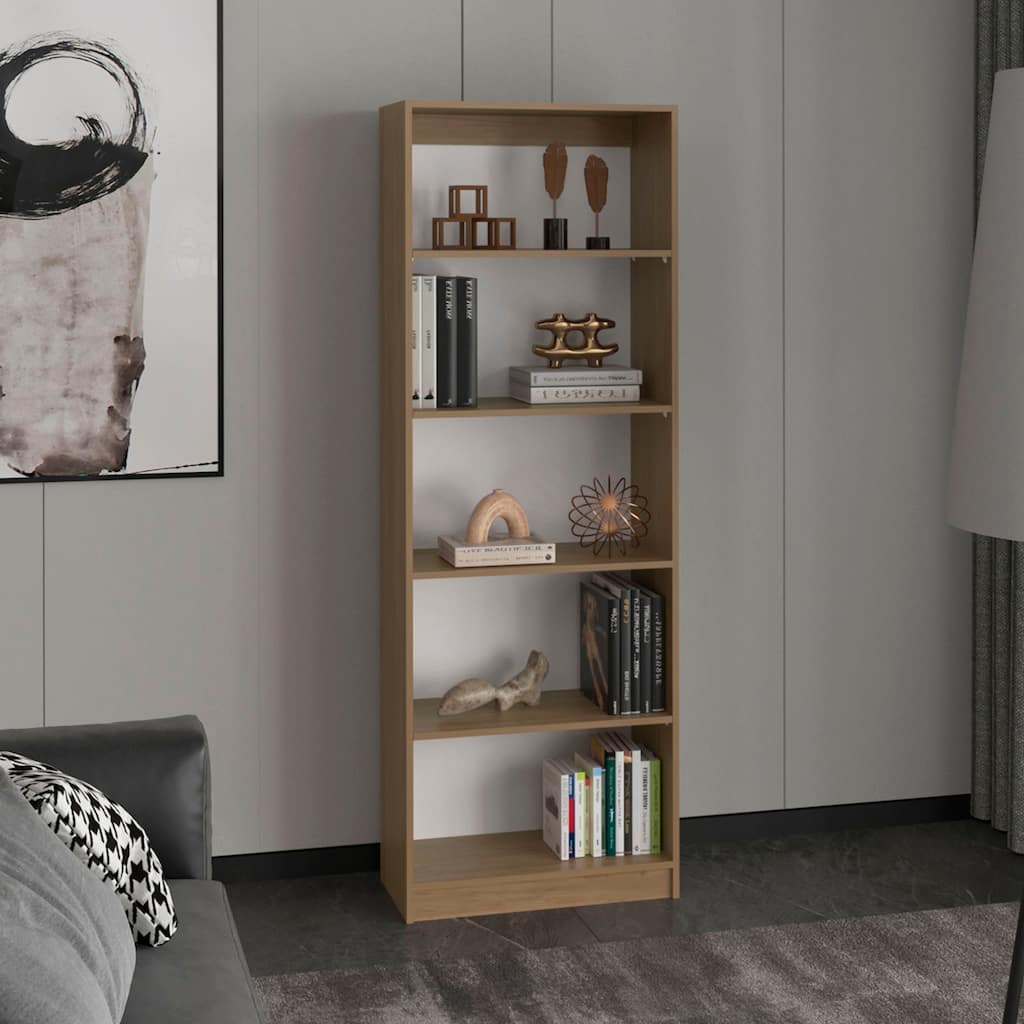 4 Shelves Bookcase,Wide,With Multi-Tiered Storage,Display Shelves,Natural Oak