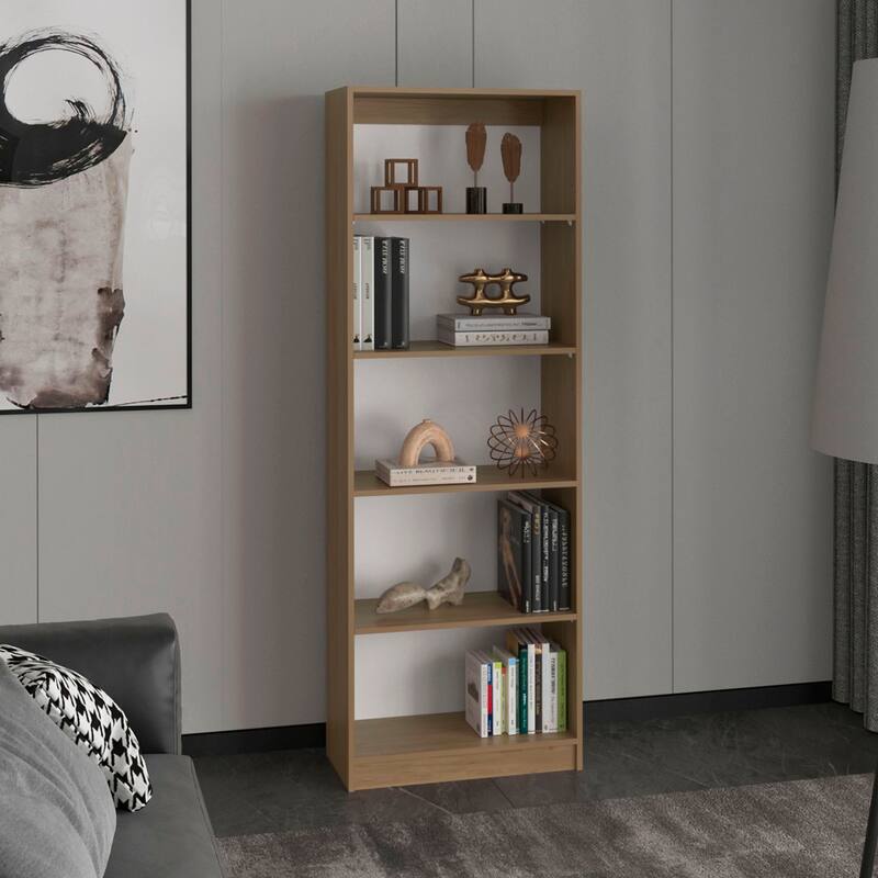 Home 4 Shelves Bookcase, Wide, With Multi-Tiered Storage, Display Shelves, Natural Oak - Beige