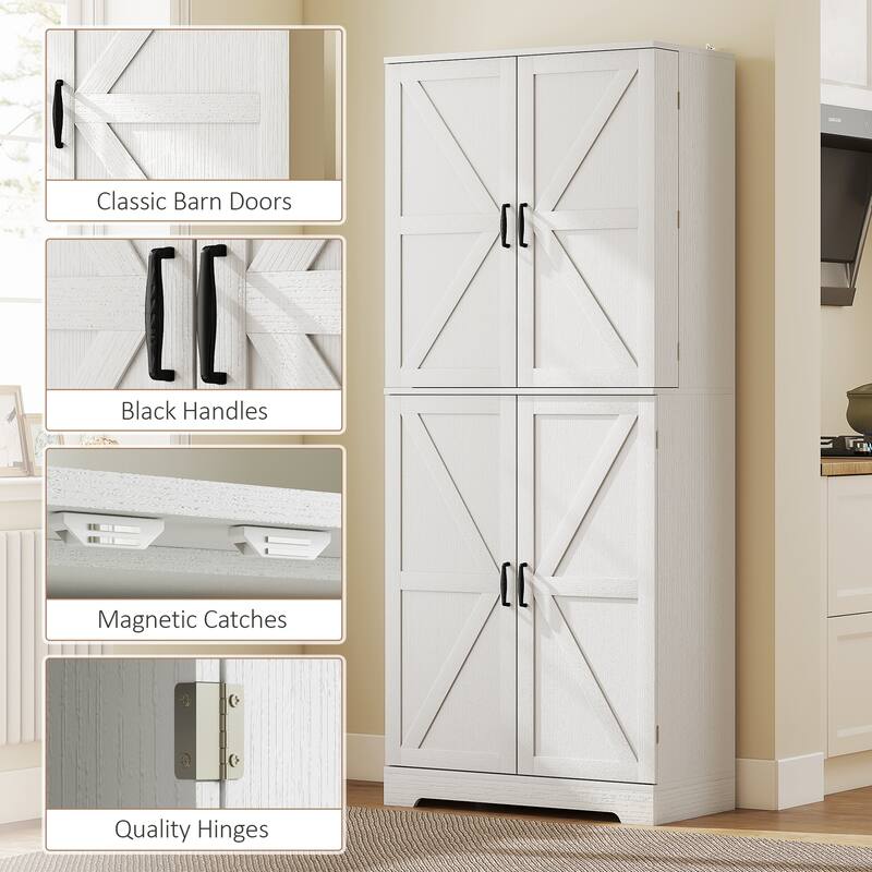 HOMCOM 72" Farmhouse Kitchen Pantry Cabinet, Freestanding Tall Storage Cabinet with 4 Adjustable Shelves and 8 Door Shelves