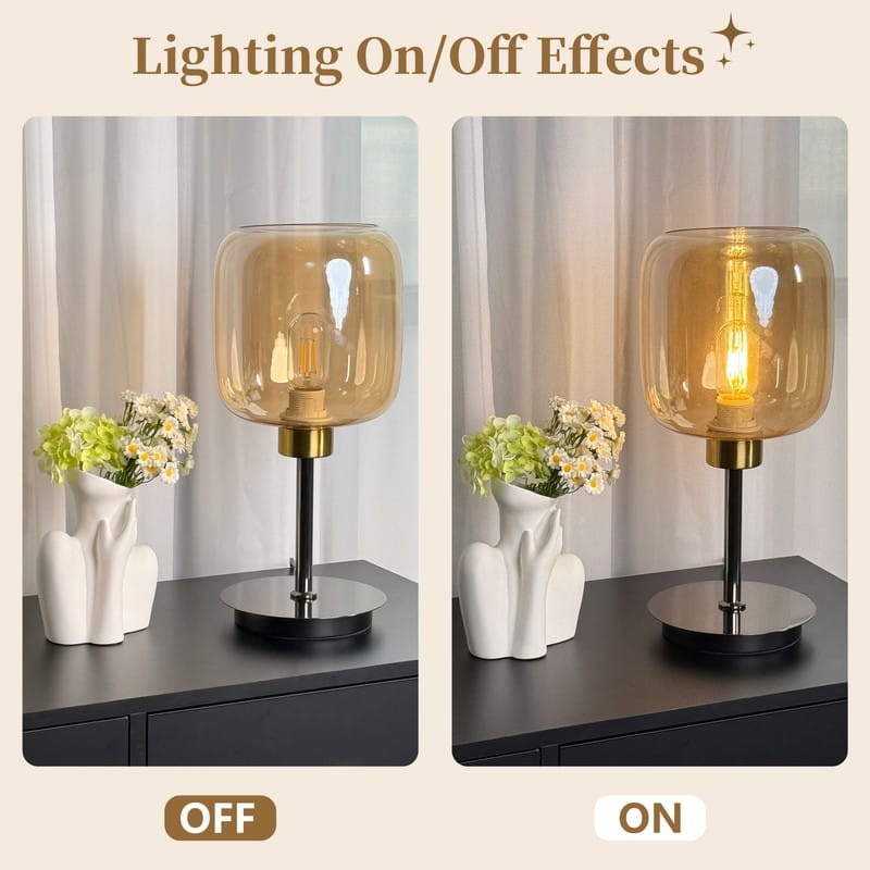 Bedside Table Lamp for Bedroom Glass Shade Bedside Lamps