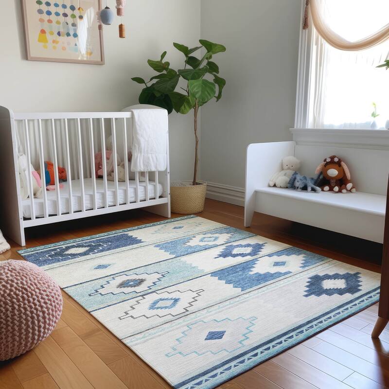 Premium Washable Super Soft Boho Tribal Mayfield Rug - Blue - 10' x 14' - Rectangle