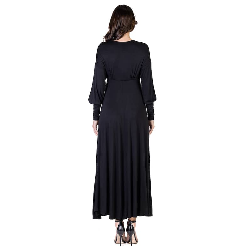 24seven Comfort Apparel V-Neck Long Sleeve Maxi Dress