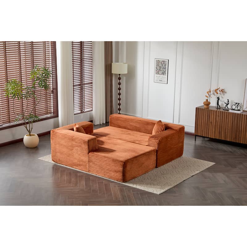 Modular L Shaped Sectional Sofa with Chaise Lounge, Corduroy Upholstered Boneless Sleeper Sofa, Compression Sofa with Deep Seat