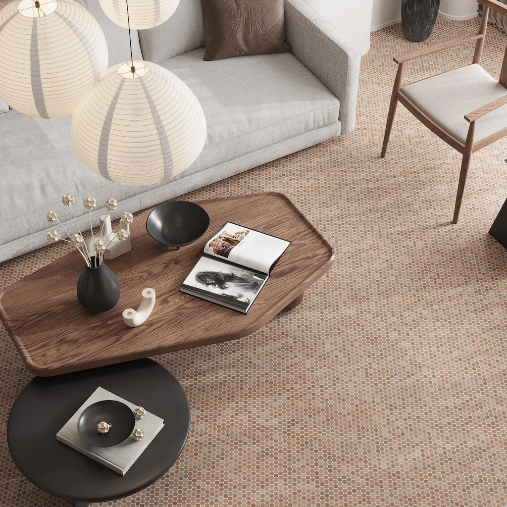 Lucenza 12x12 in. Matte Recycled Glass Penny Round Mosaic Wall and Floor Tile (10.56 sq ft/case, 12-Pack)