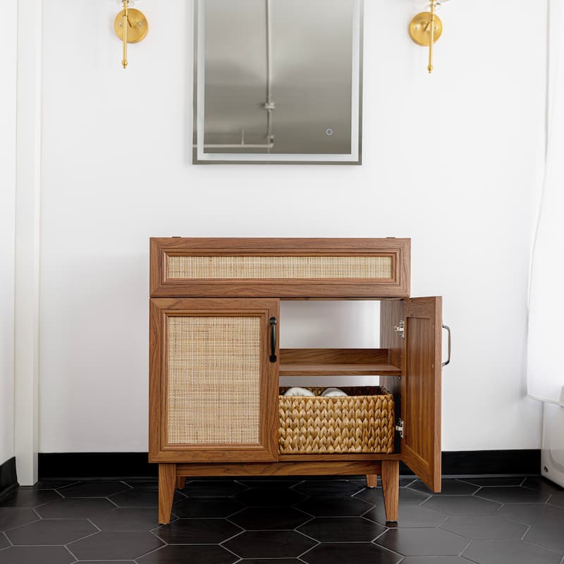 Ancillary Rattan Modern Farmhouse 2-Shelf Bath Vanity Cabinet Only (Sink Basin not Included), by JONATHAN Y