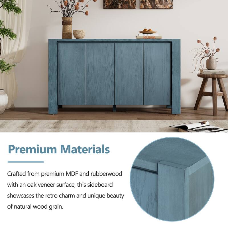 Retro 4-Door Sideboard with Distressed and Adjustable Shelves