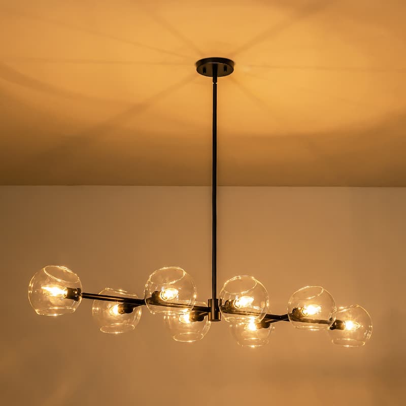 8-Light Modern Linear Clear Glass Globe Bubble Chandelier for Dining Room