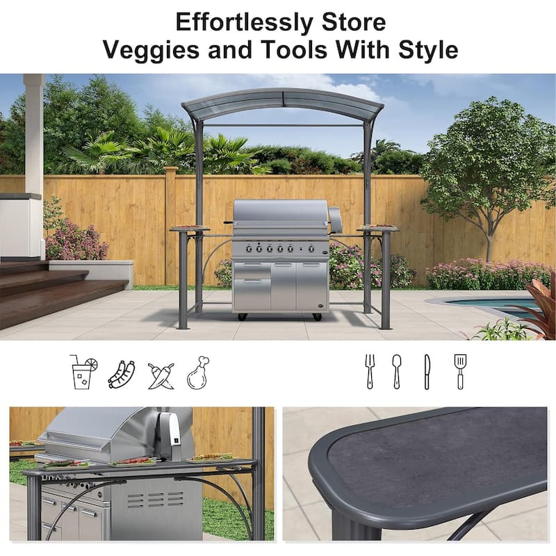 PURPLE LEAF Barbecue Grill Gazebo Aluminum Frame Grill Shelter with Shelves Hardtop with Hook Sunshade Grey
