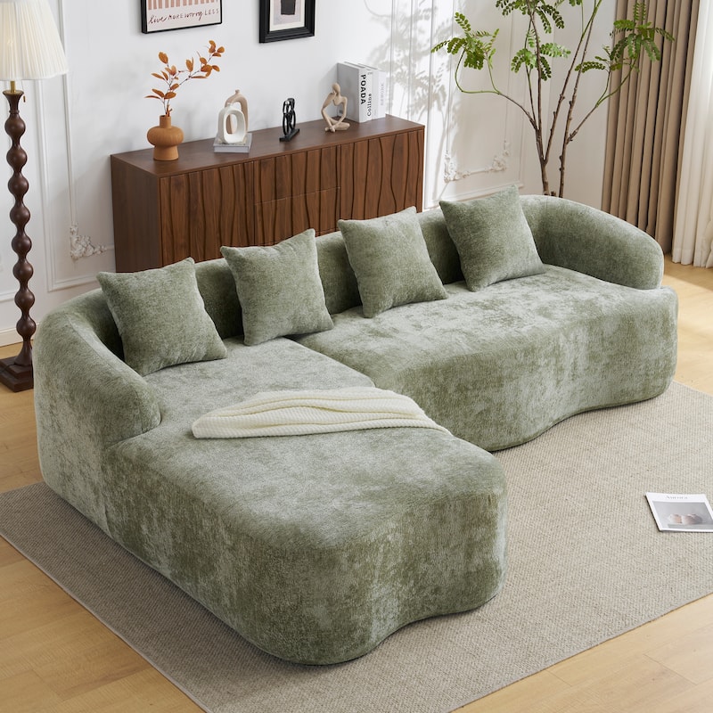 Full Compression L-Shape Chenille Sectional Sofa with Curved Chaise