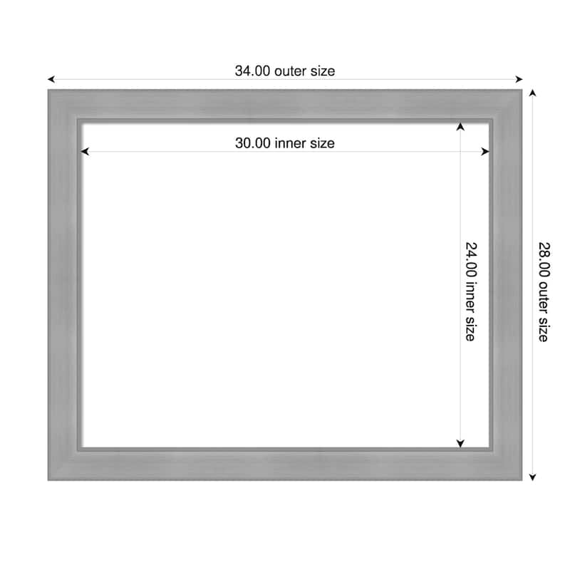 Amanti Art Vista Brushed Nickel Framed Dry Erase Magnetic Board - 34 x 28 in