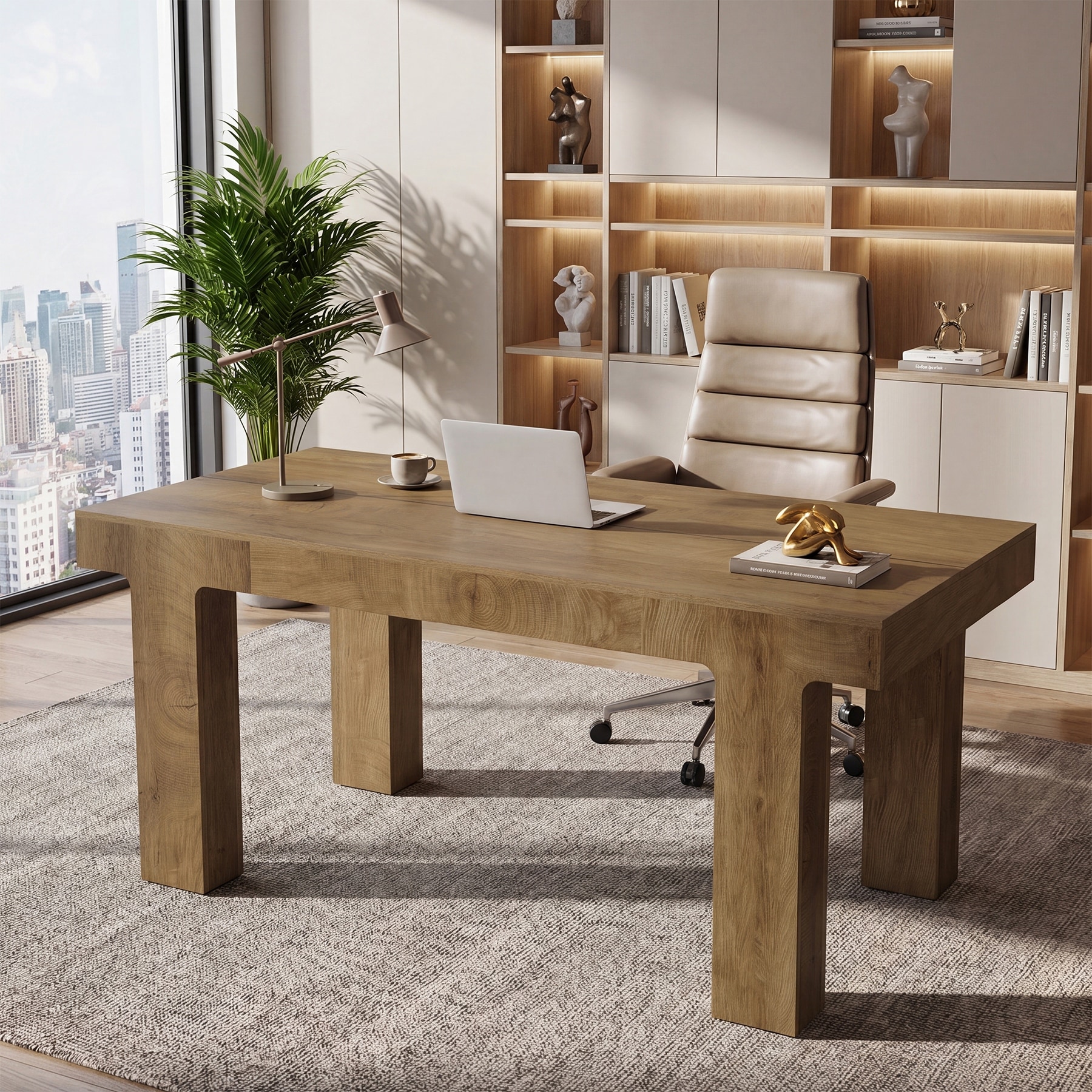 63" Executive Desk, Wooden Computer Table for Home Office