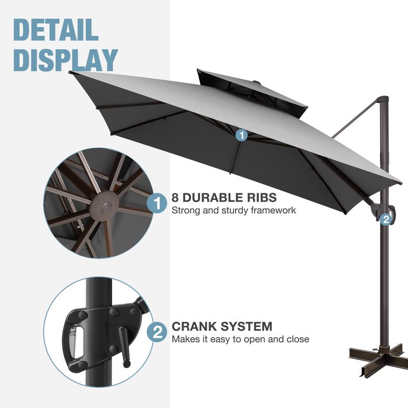 VredHom 10x10 FT Outdoor Patio Cantilever Offset Umbrella 360 degrees Rotation