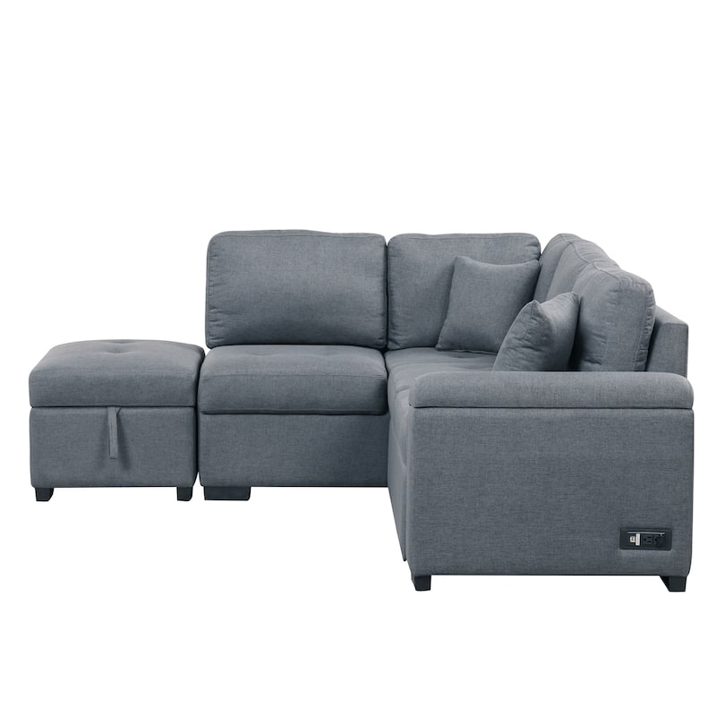 Corner Sleeper Sectional Sofa with Storage Ottoman & USB