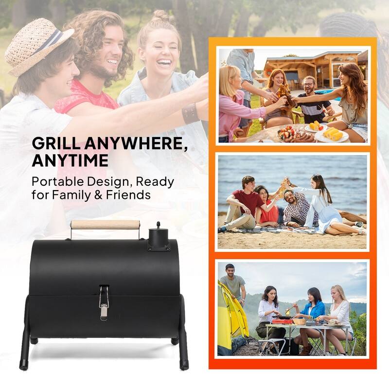 16.53 In. Portable Double-Sided Charcoal Grill In Black With Carry Bag - N/A