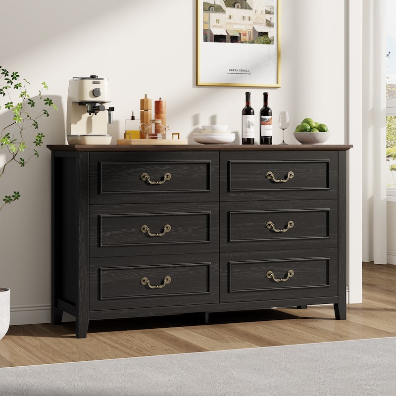 Farmhouse 6 Drawer Dresser for Bedroom, Vintage Dresser with Antique Handles