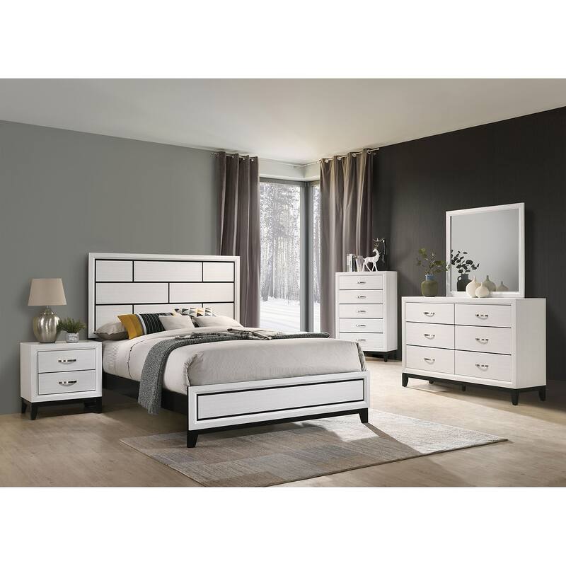 Two-Tone Contemporary Chest with Wooden Legs & Nickel Bar Pulls, White