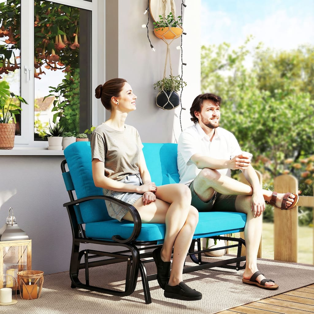 Outsunny Outdoor Glider Bench, 2-Person Patio Rocker Loveseat with Tufted Cushions, Steel Frame for Porch, Garden Backyard, Gray