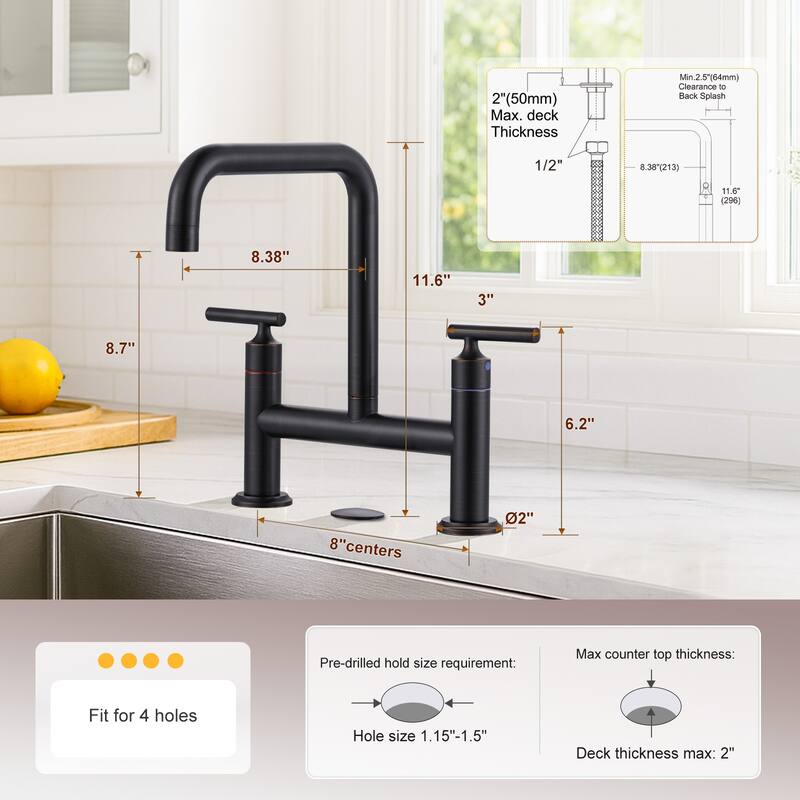 WOWOW Double Handle Bridge Faucet with Kitchen Sink Hole Cover