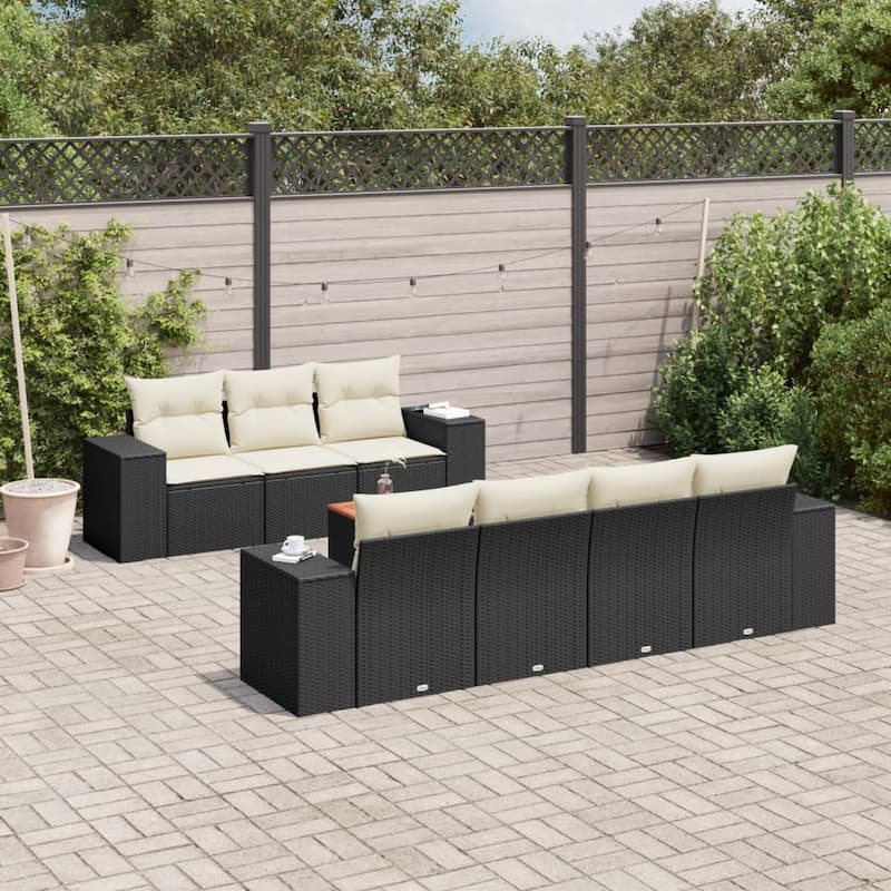 vidaXL Patio Sofa Set with Cushions Outdoor Furniture 8 Piece Poly Rattan - 21.7 x 21.7 x 14.6 - Black and cream Large