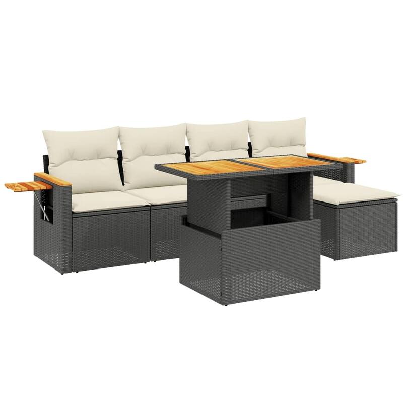 vidaXL Patio Sofa Set with Cushions Table and Footstool 6 Piece Poly Rattan - 21.7 x 39.4 x 28.7 in