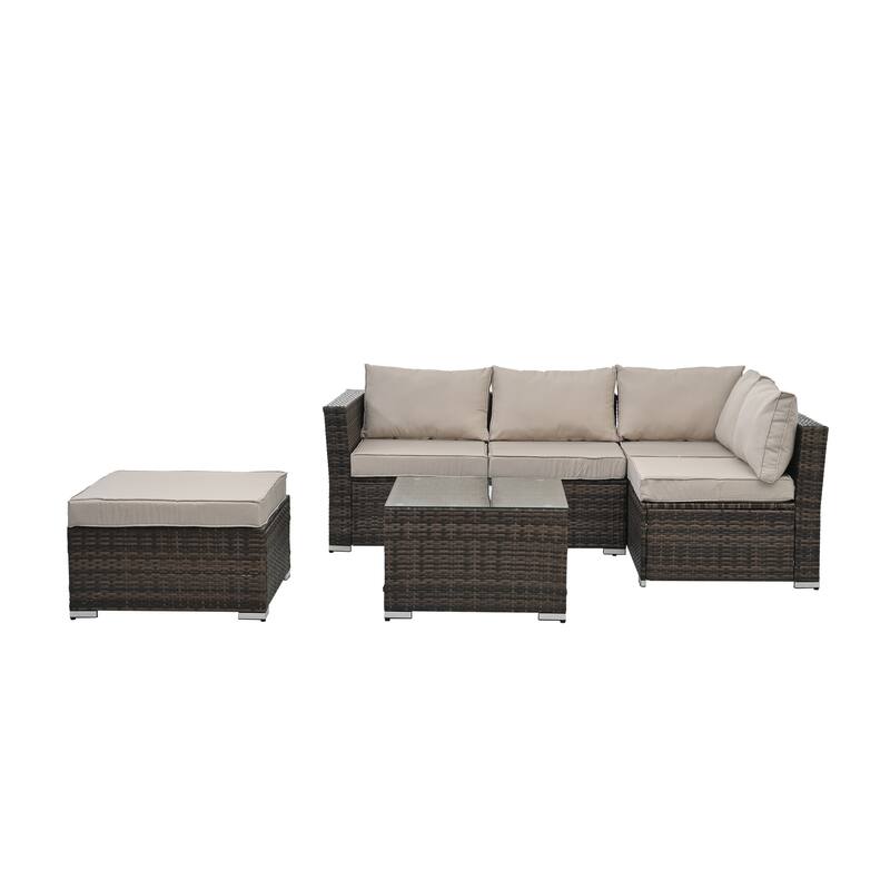 Seasonal PE Furniture, 4 piece Wicker set With Tempered Glass Coffee Table