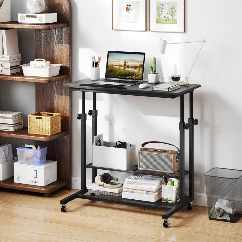 Mobile Standing Desk Adjustable Height Rolling Table with Tilt Top