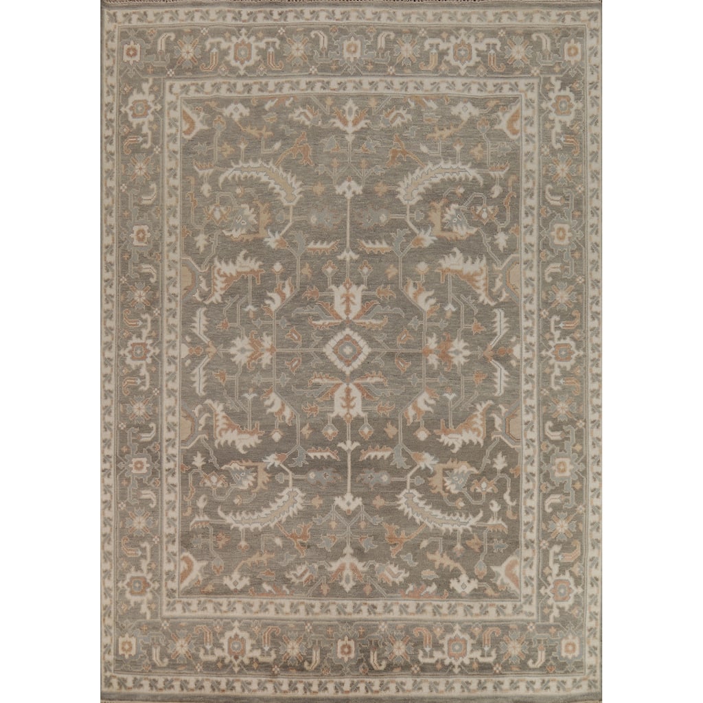 Transitional Floral Oushak Style Area Rug Handmade Wool Carpet - 7'11" x 10'1"