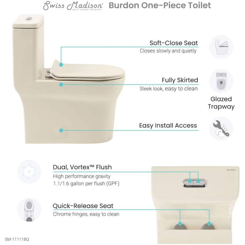 Swiss Madison Burdon 0.8 / 1.28 GPF Dual Flush One Piece Elongated