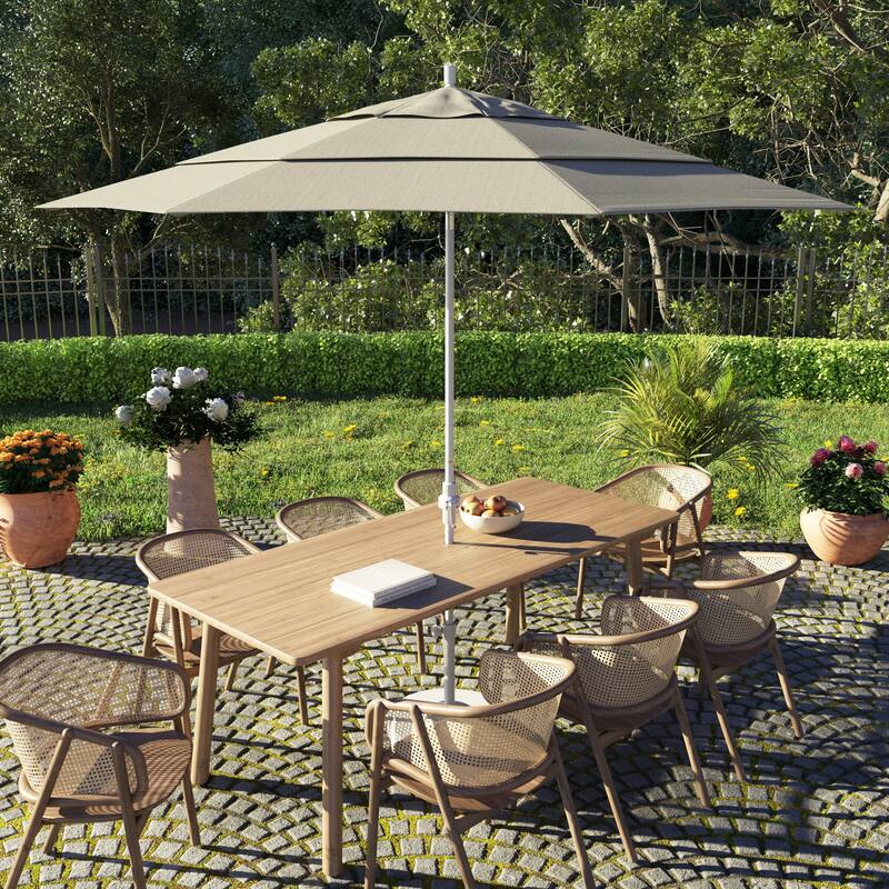 California Umbrella 11' Sun Master Patio Umbrella White Aluminum Pole Fiberglass Ribs Crank Lift Tilt, Olefin