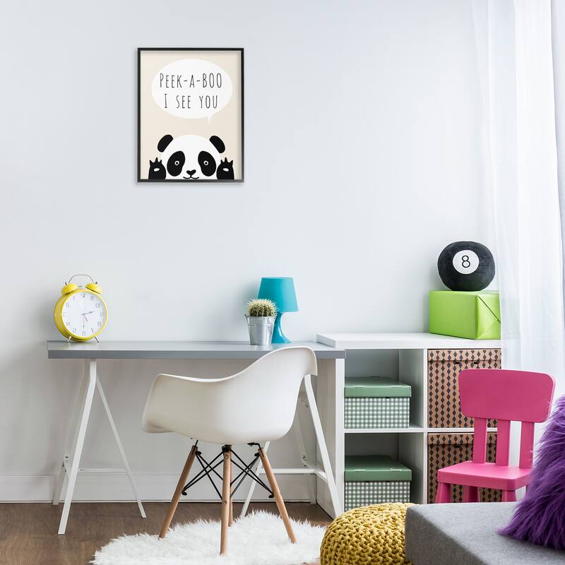 Stupell Peek-a-Boo Panda Bear Framed Giclee Art Design By Chen Alyesh